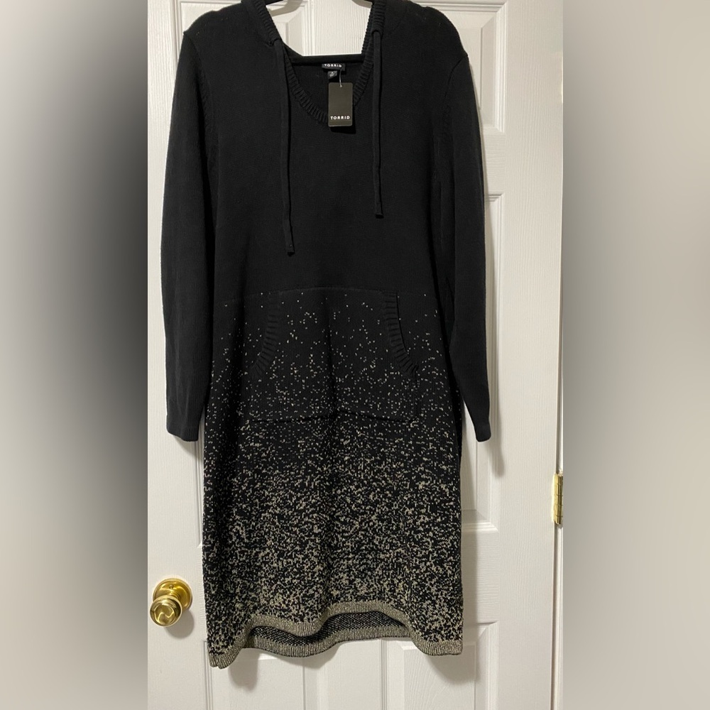 torrid Black and Gold Long Sleeve Sweater Dress
